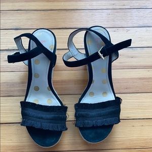 Boden Black Espadrilles Fringe Wedge Sandal Heels